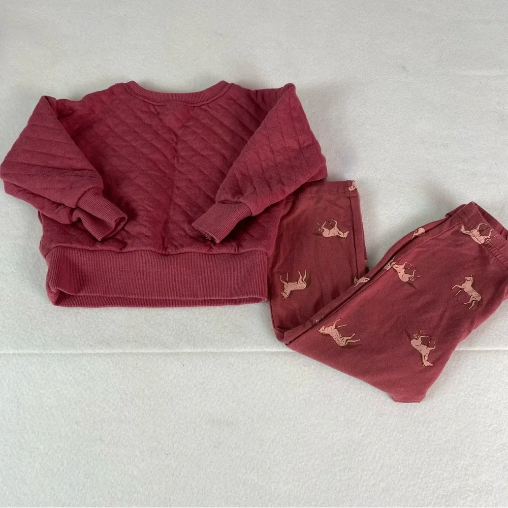 Carter's Burgundy Quilted Sweatshirt & Flare leg Pull on Toddler Girls Size 18m